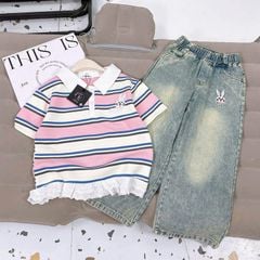 Bộ jean dài bé gái thêu thỏ