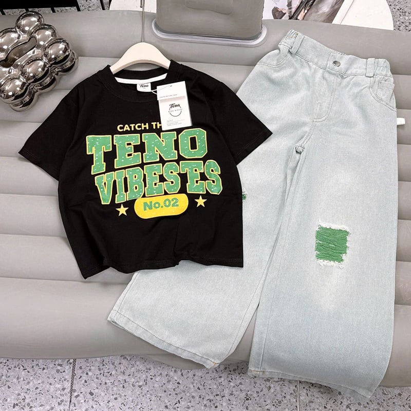 Bộ jean dài bé gái Vibes