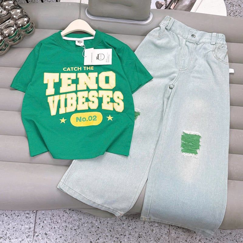 Bộ jean dài bé gái Vibes