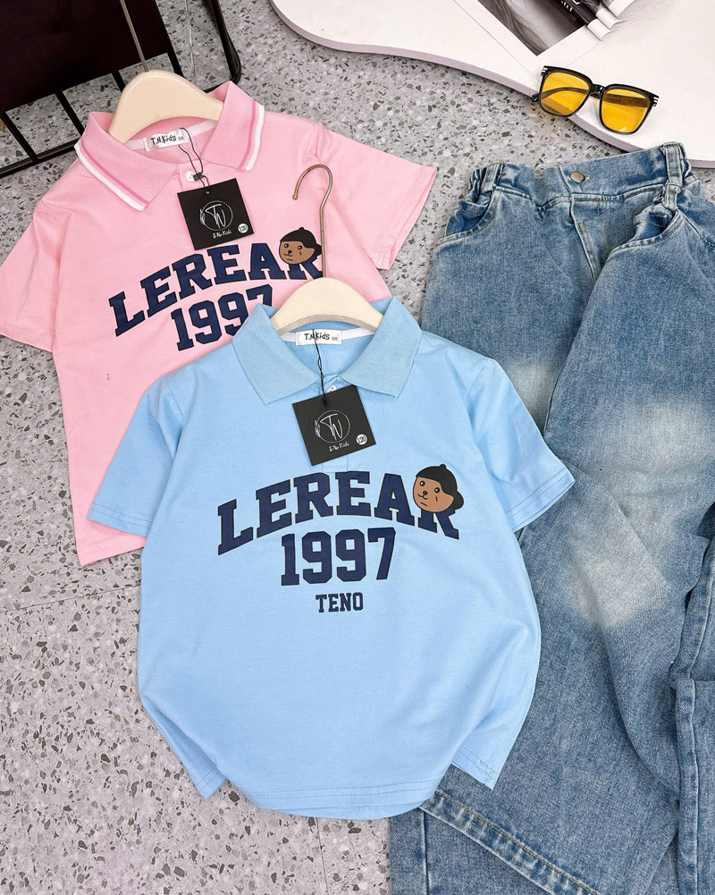 Bộ jean dài bé gái cổ trụ Lerear