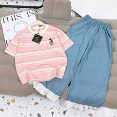 Bộ jean dài sọc bé gái bèo lai