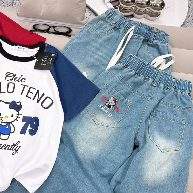 Bộ jean dài bé gái Kitty 1779