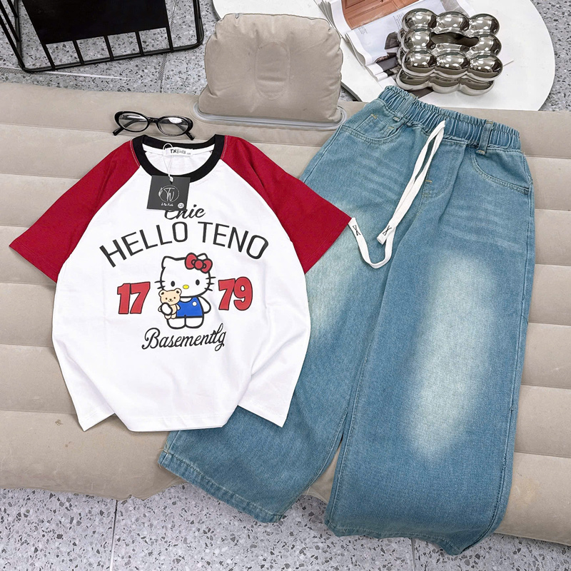 Bộ jean dài bé gái Kitty 1779