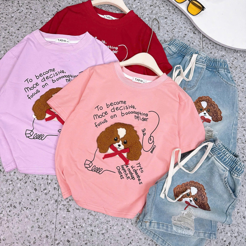 Bộ jean ngố bé gái chó xù