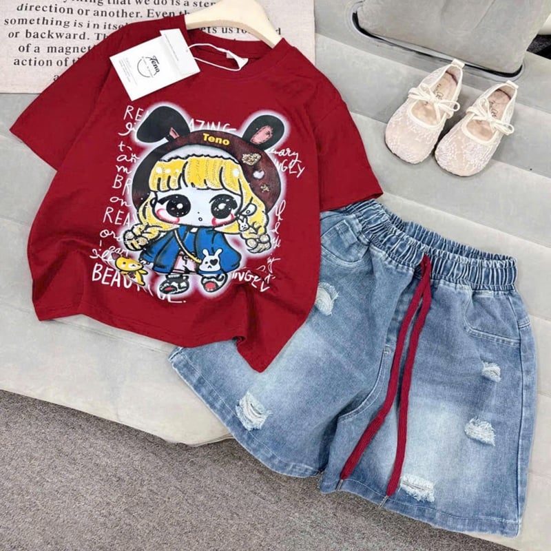 Bộ jean ngố bé gái cô gái tóc vàng