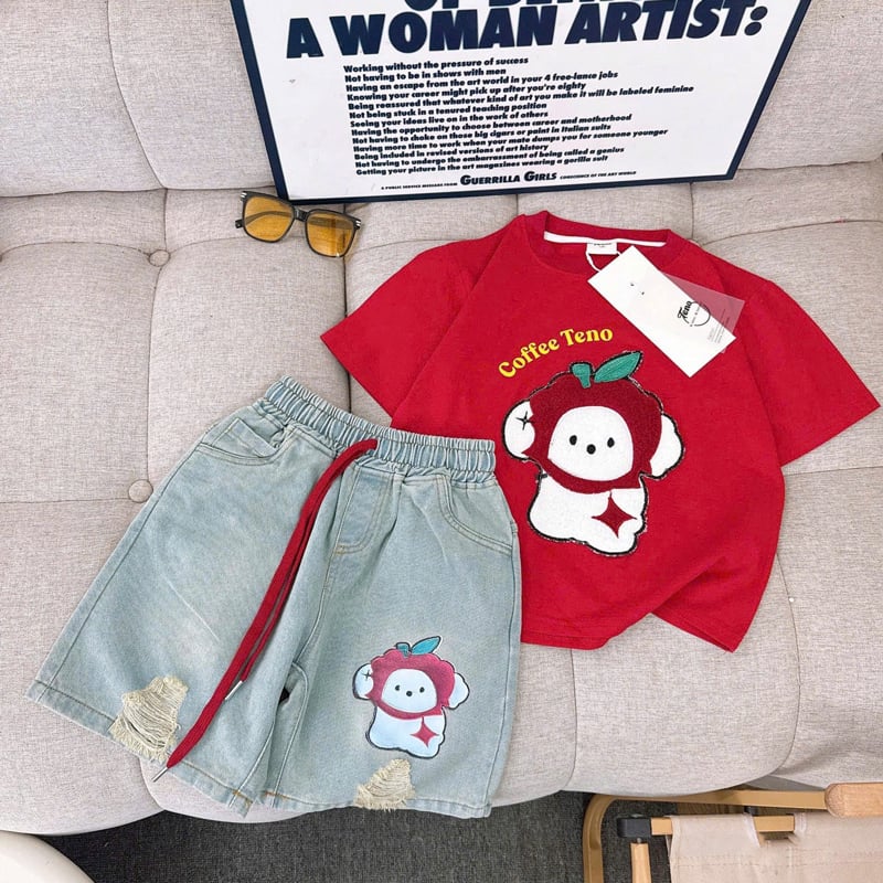 Bộ jean ngố bé gái Cún Coffee