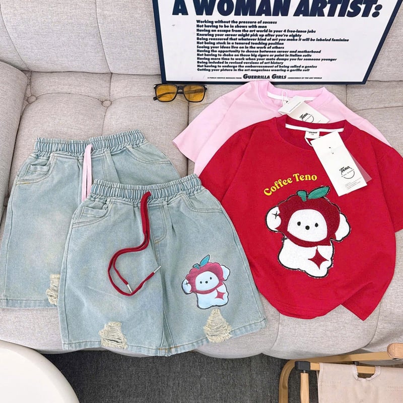 Bộ jean ngố bé gái Cún Coffee