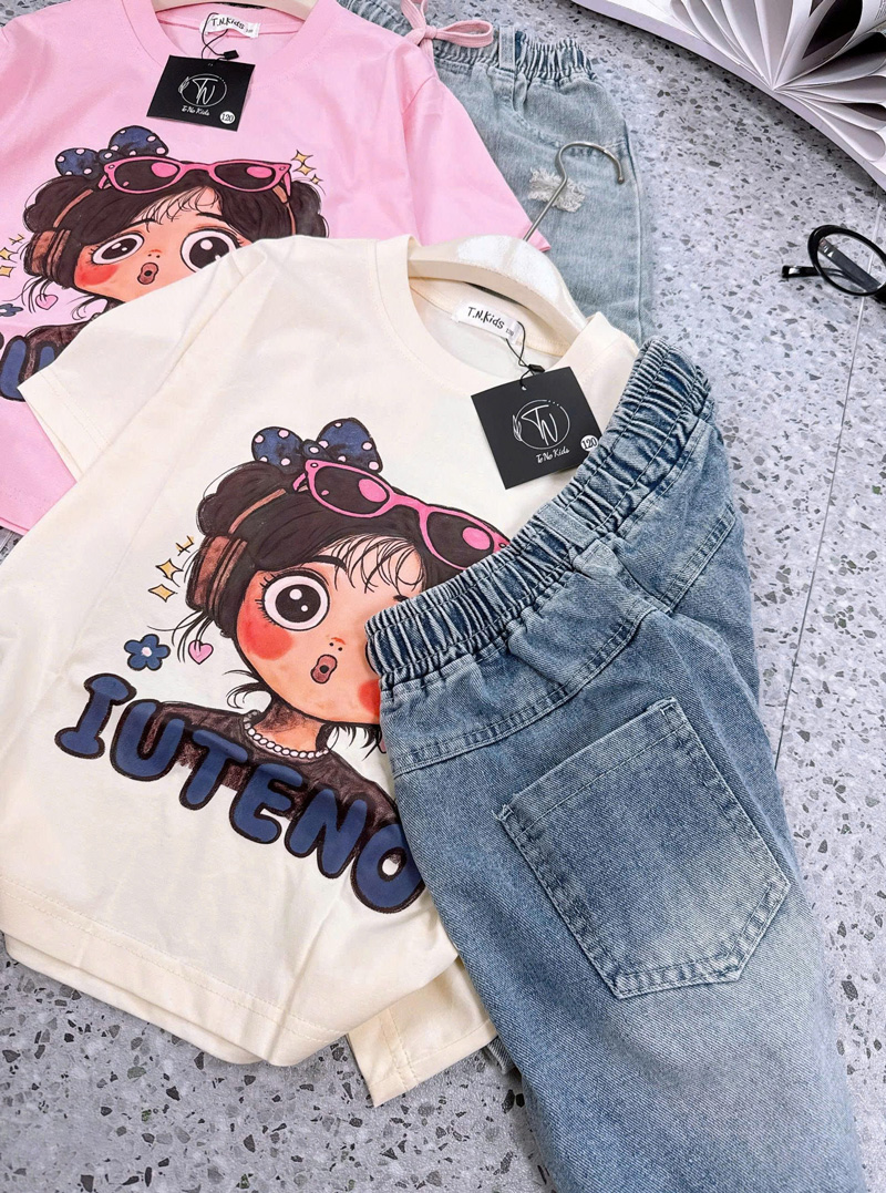 Bộ jean ngố bé gái IUTENO