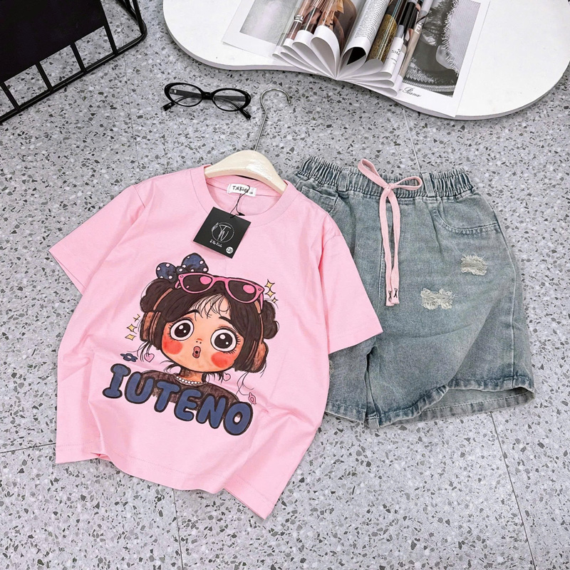 Bộ jean ngố bé gái IUTENO