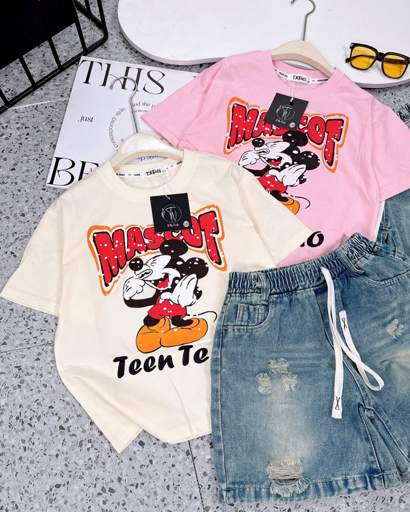 Bộ jean ngố bé gái Mickey Mascot