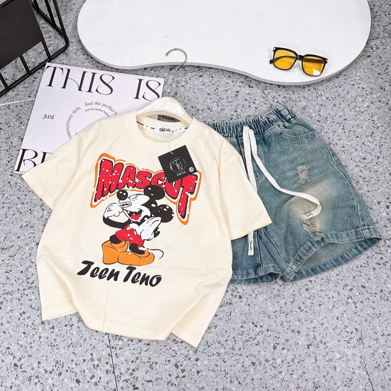 Bộ jean ngố bé gái Mickey Mascot