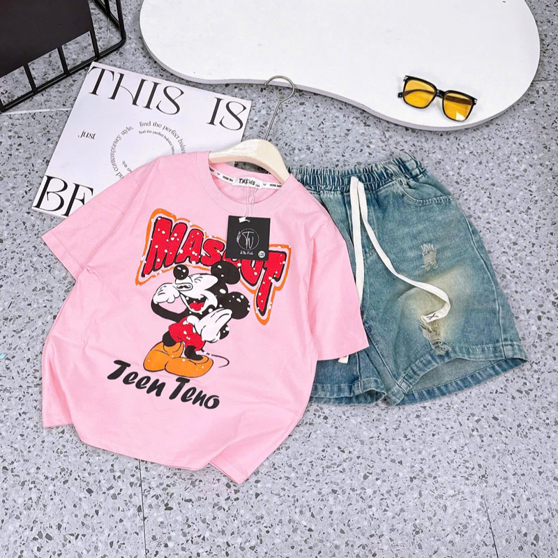 Bộ jean ngố bé gái Mickey Mascot