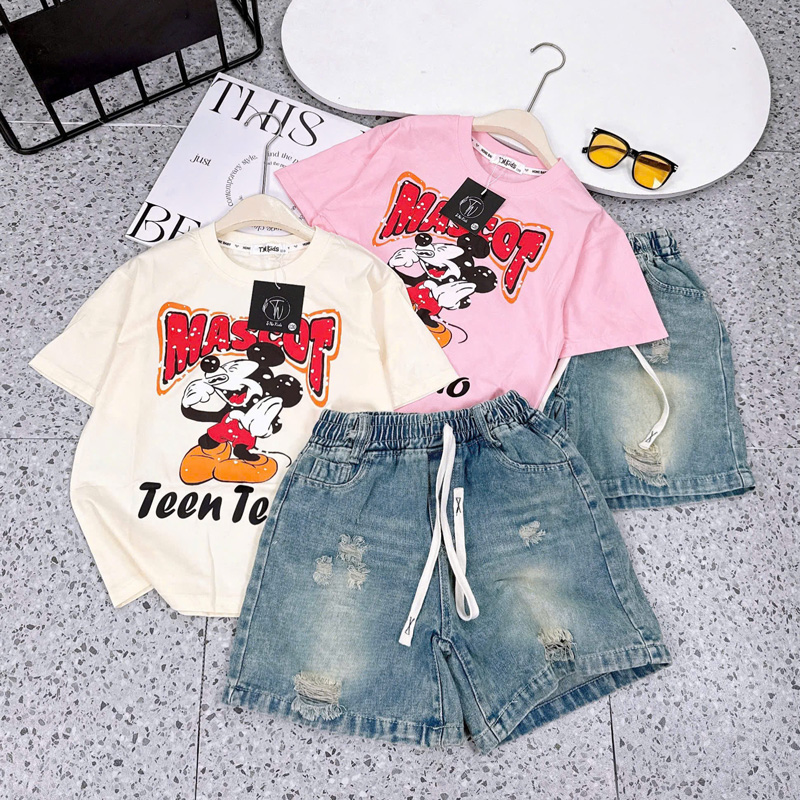 Bộ jean ngố bé gái Mickey Mascot