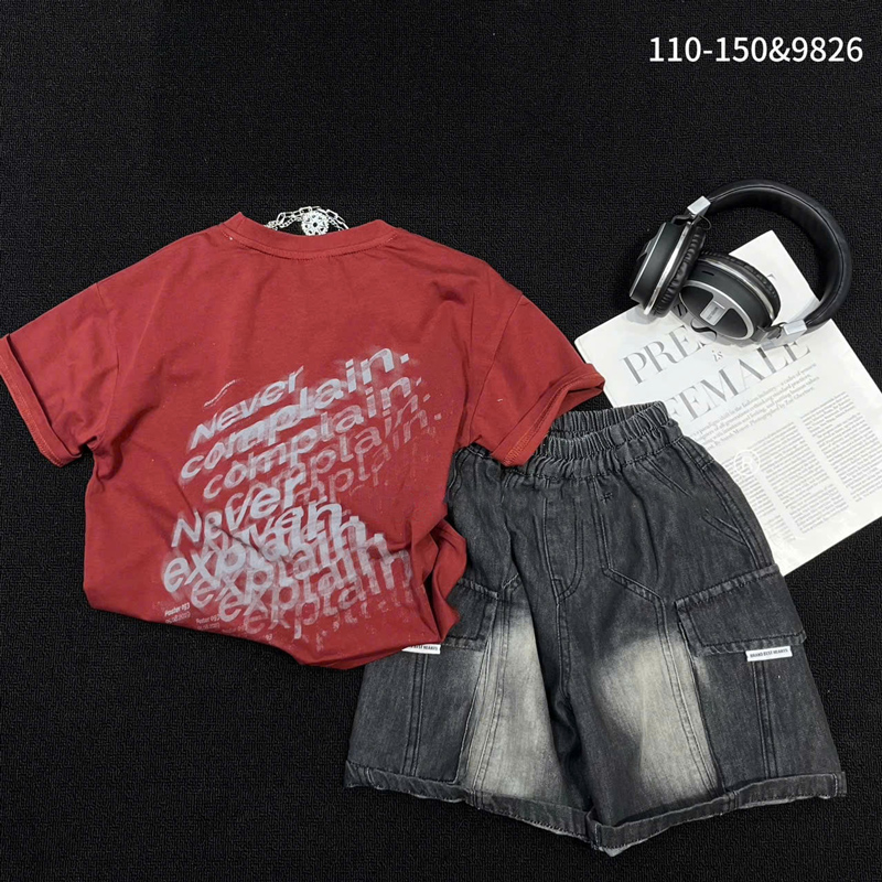 Bộ jean Quảng Châu bé trai chữ IF Only 9826