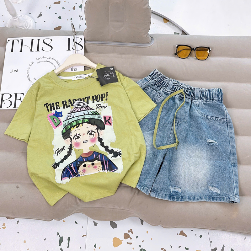Bộ short jean bé gái cô gái Rabbit