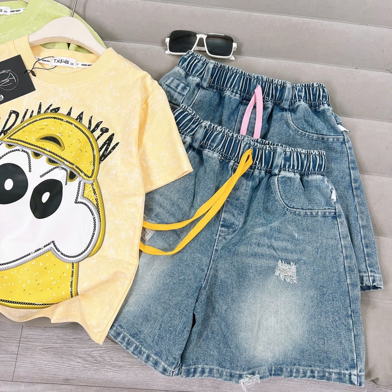 Bộ short jean bé gái loang Shin
