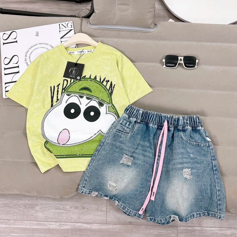 Bộ short jean bé gái loang Shin