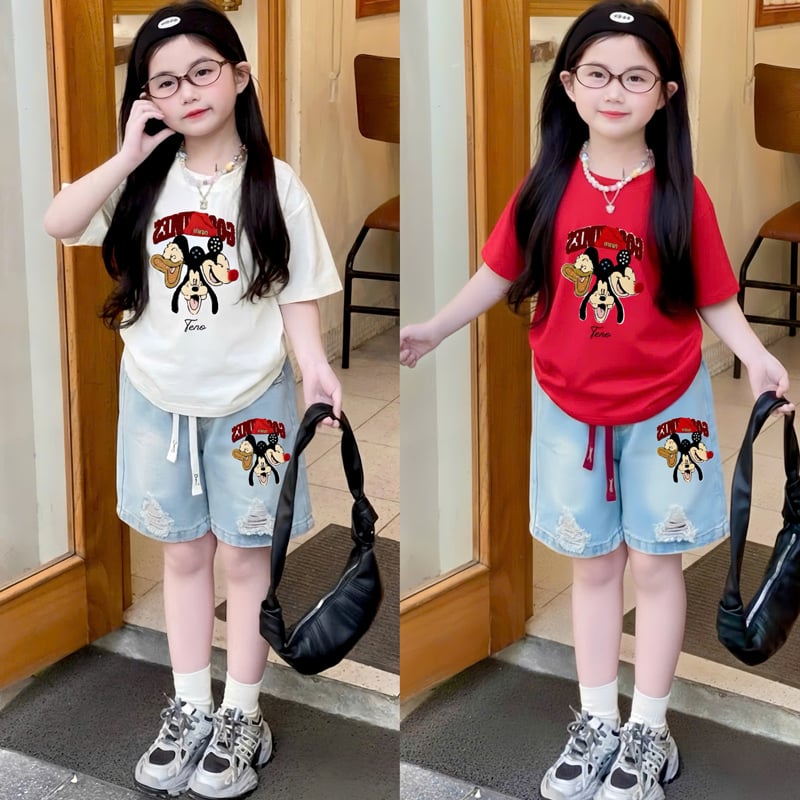 Bộ short jean bé gái Mickey Minin