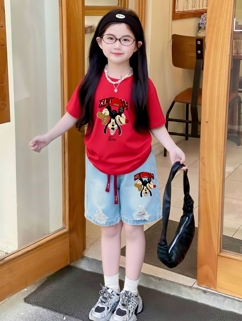 Bộ short jean bé gái Mickey Minin