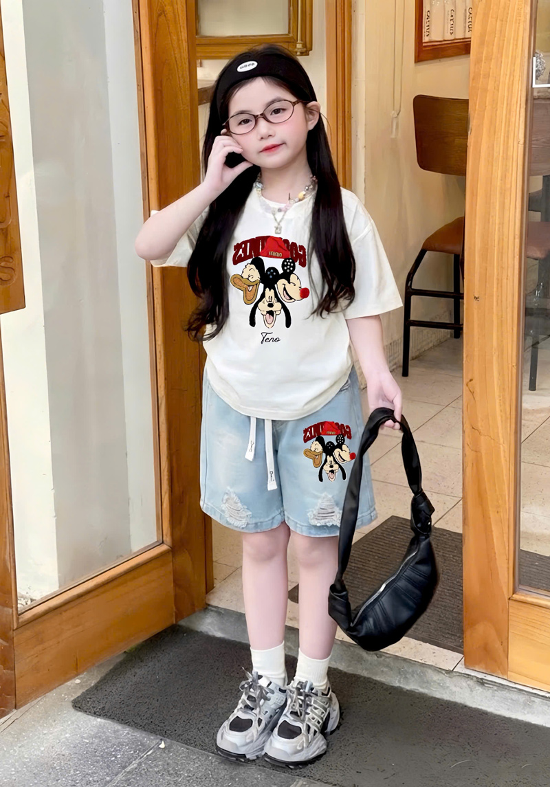 Bộ short jean bé gái Mickey Minin