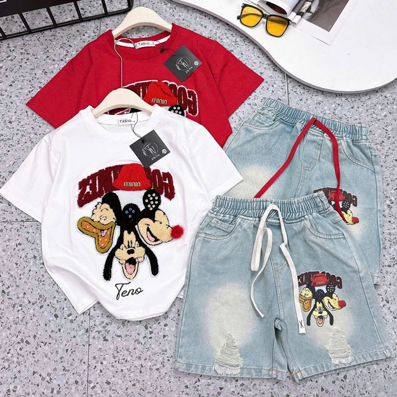 Bộ short jean bé gái Mickey Minin