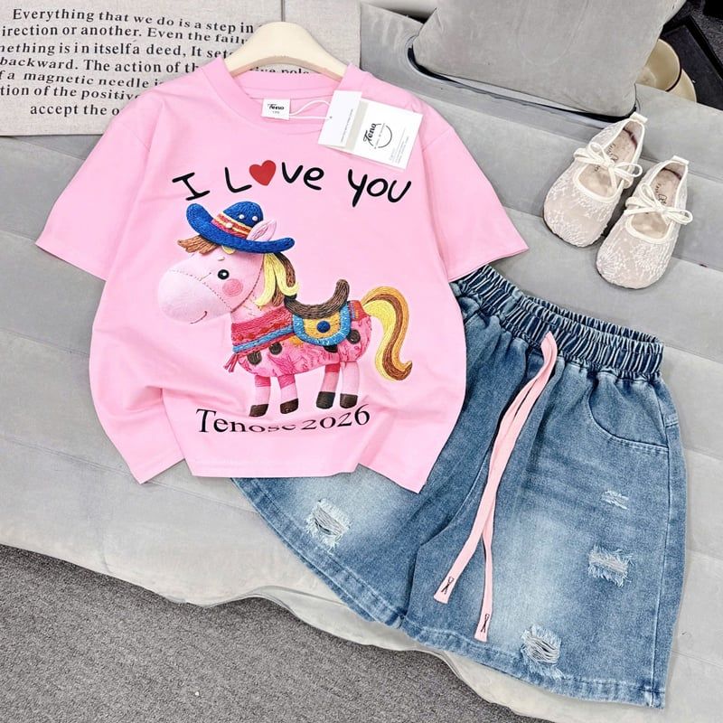 Bộ short jean bé gái ngựa nhiều màu