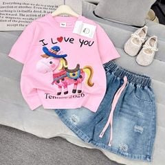 Bộ short jean bé gái ngựa nhiều màu