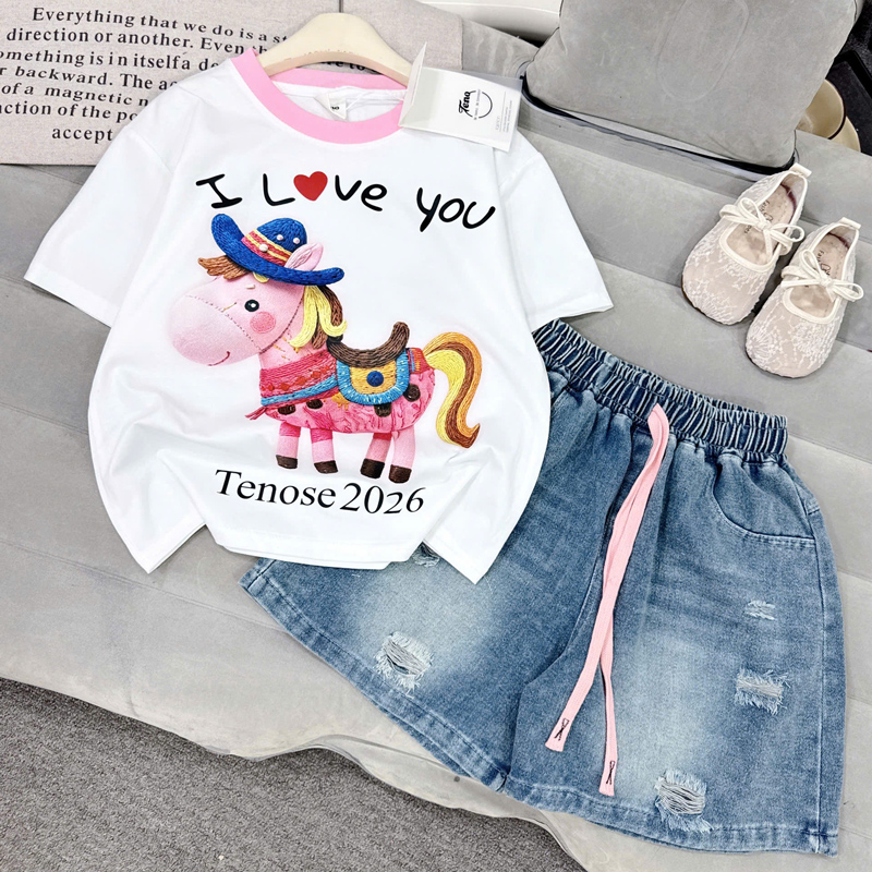 Bộ short jean bé gái ngựa nhiều màu