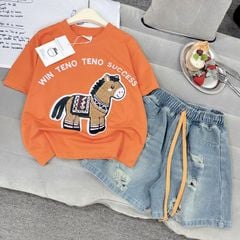 Bộ short jean bé gái ngựa xù Win