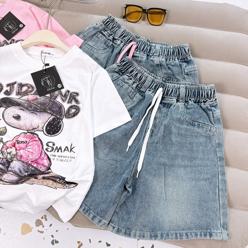 Bộ short jean bé gái snoppy hoa