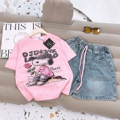 Bộ short jean bé gái snoppy hoa