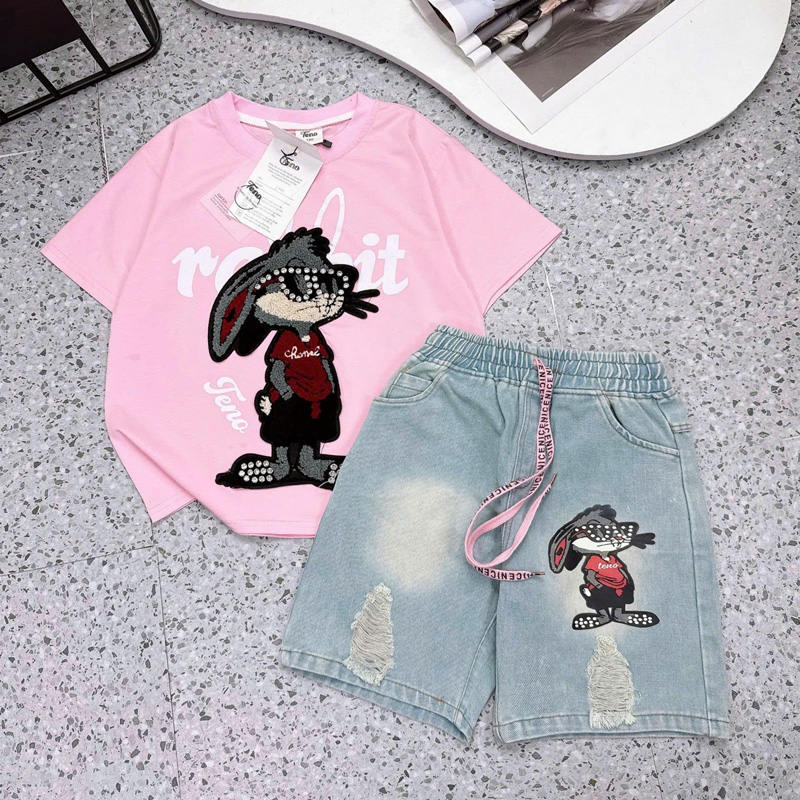 Bộ short jean bé gái thỏ đá