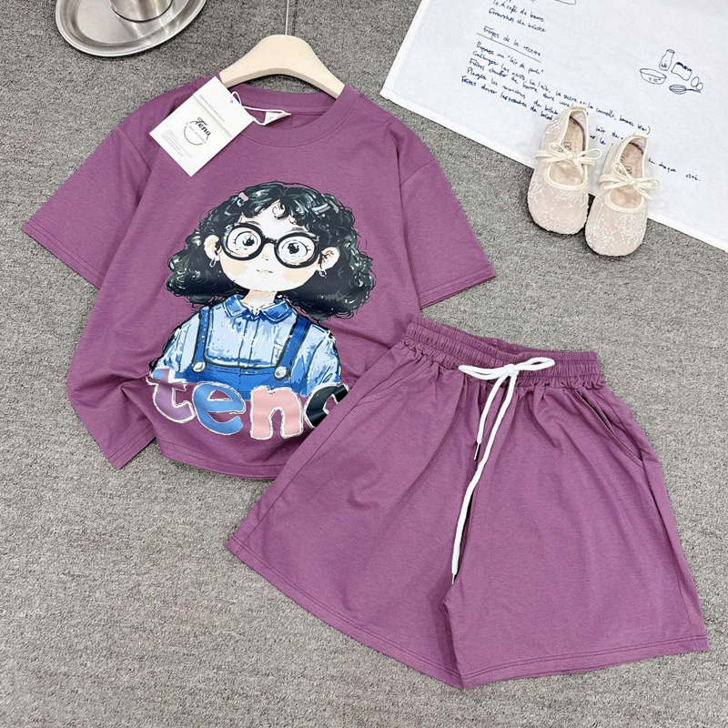 Bộ short thun bé gái cô gái tóc xù