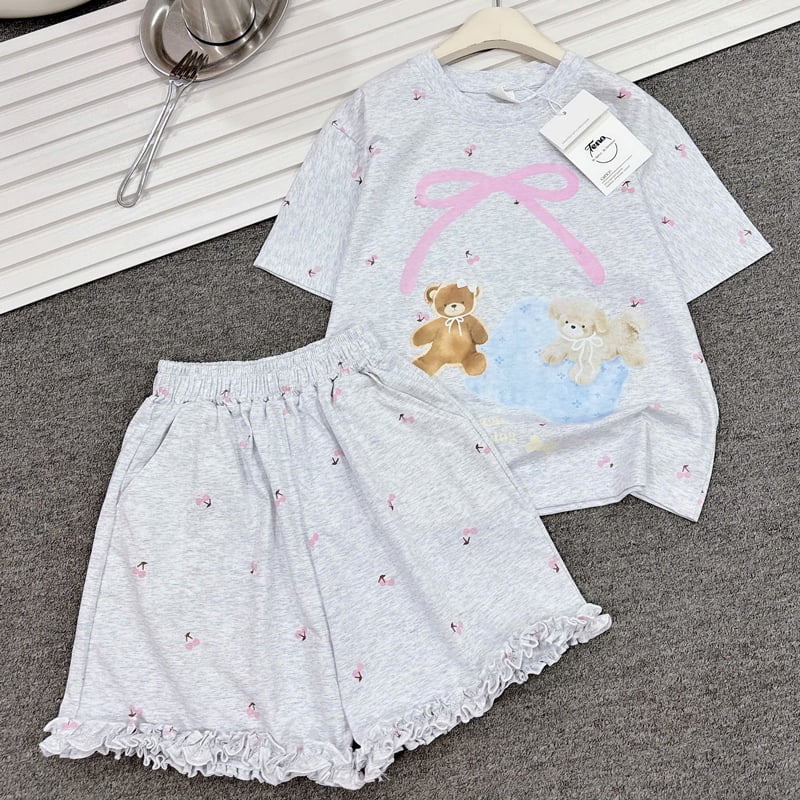Bộ thun bé gái bèo hình gấu