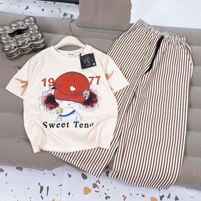 Bộ thun dài bé gái sọc Teno 1977