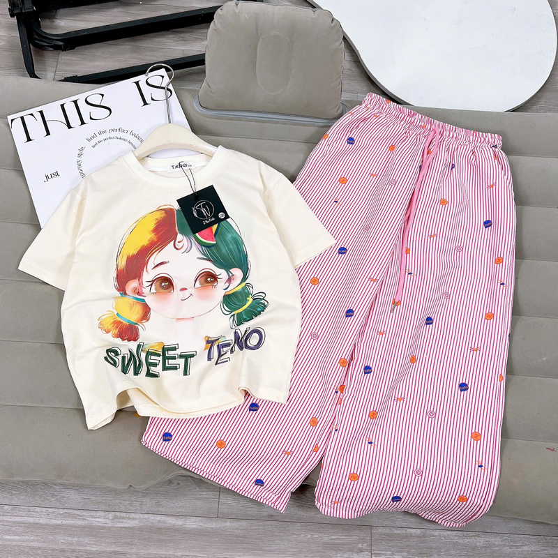 Bộ thun bé gái quần dài Sweet Teno
