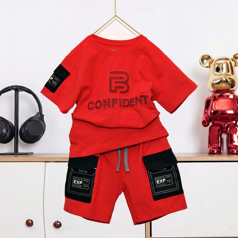 Bộ thun bé trai chữ nổi B Confident