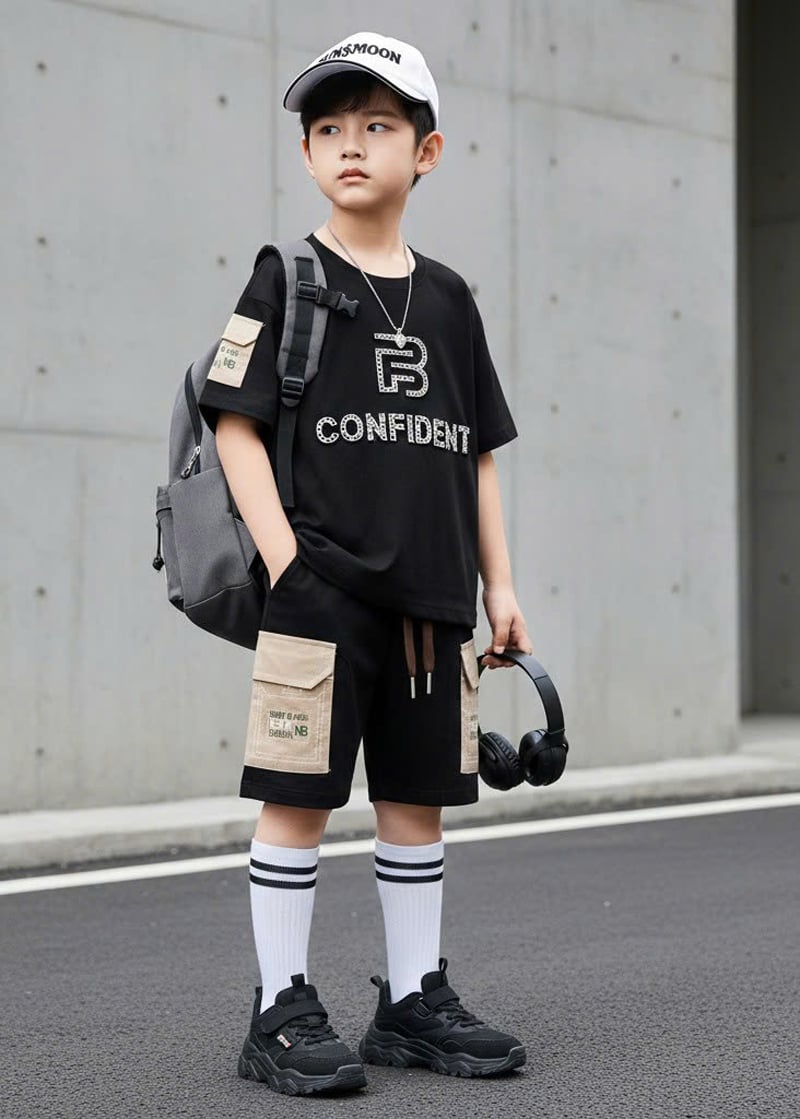 Bộ thun bé trai chữ nổi B Confident