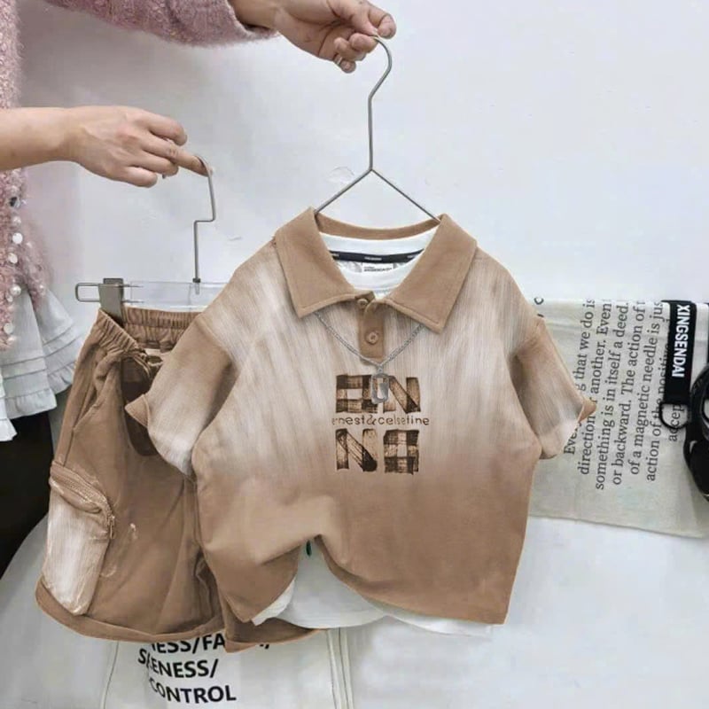 Bộ thun bé trai cổ trụ loang On No