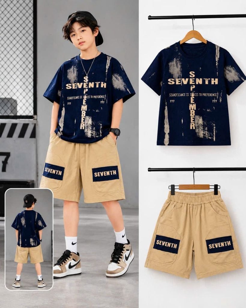 Bộ thun bé trai loang Seven