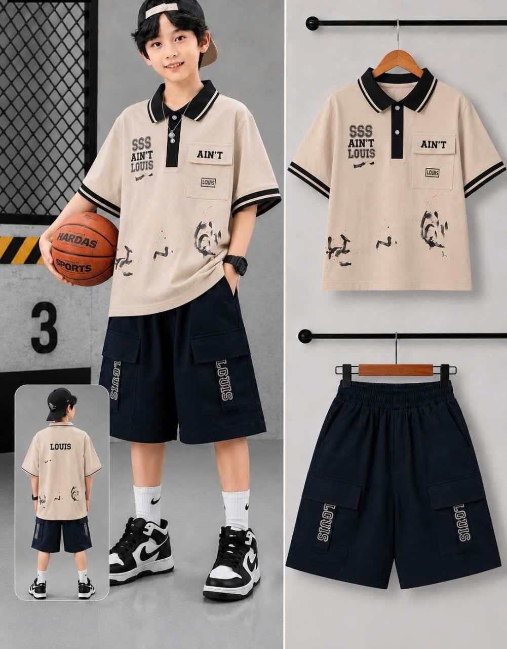 Bộ thun bé trai phối POLO túi hộp SSS