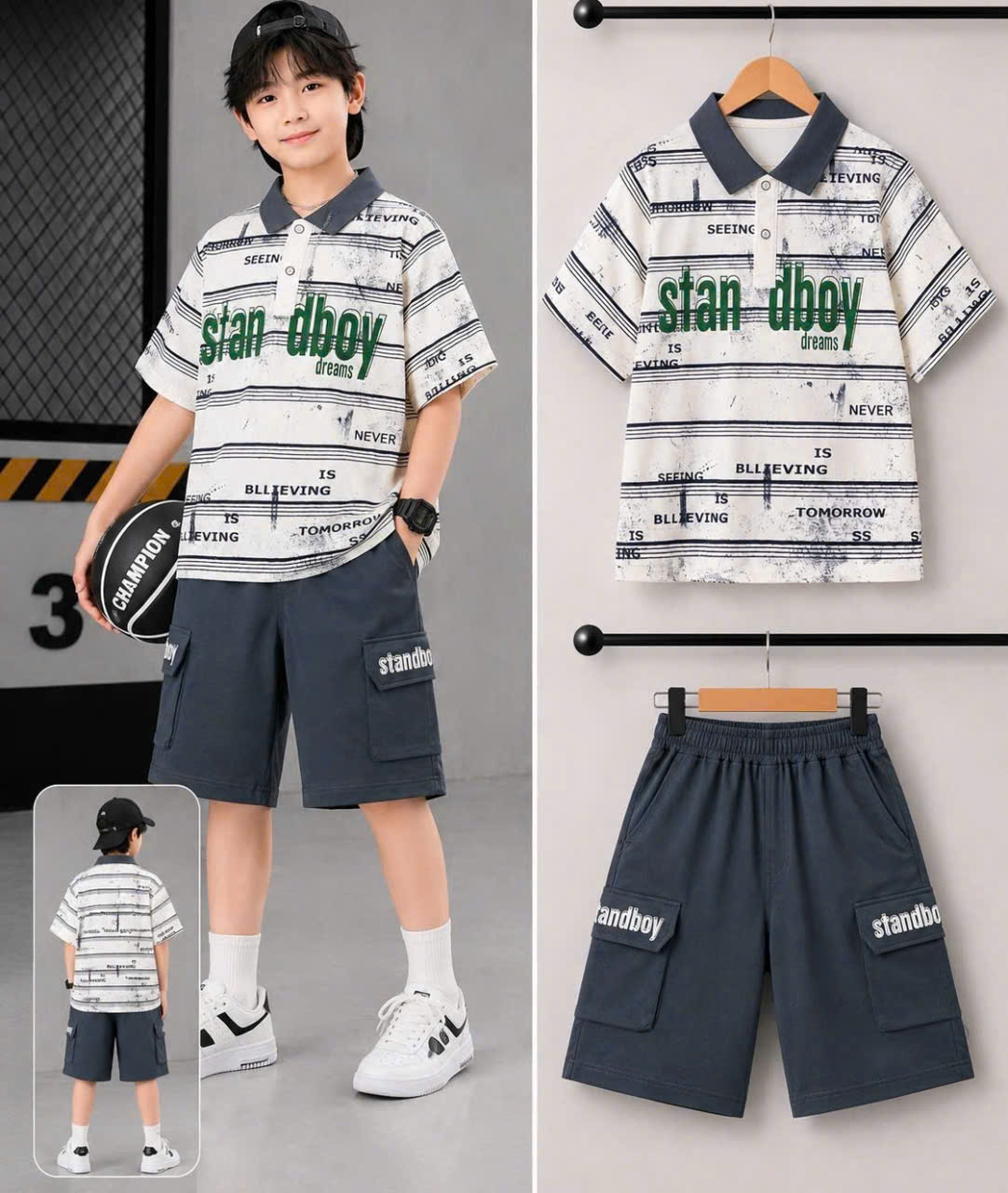 BỘ thun bé trai POLO kẻ sọc Standboy