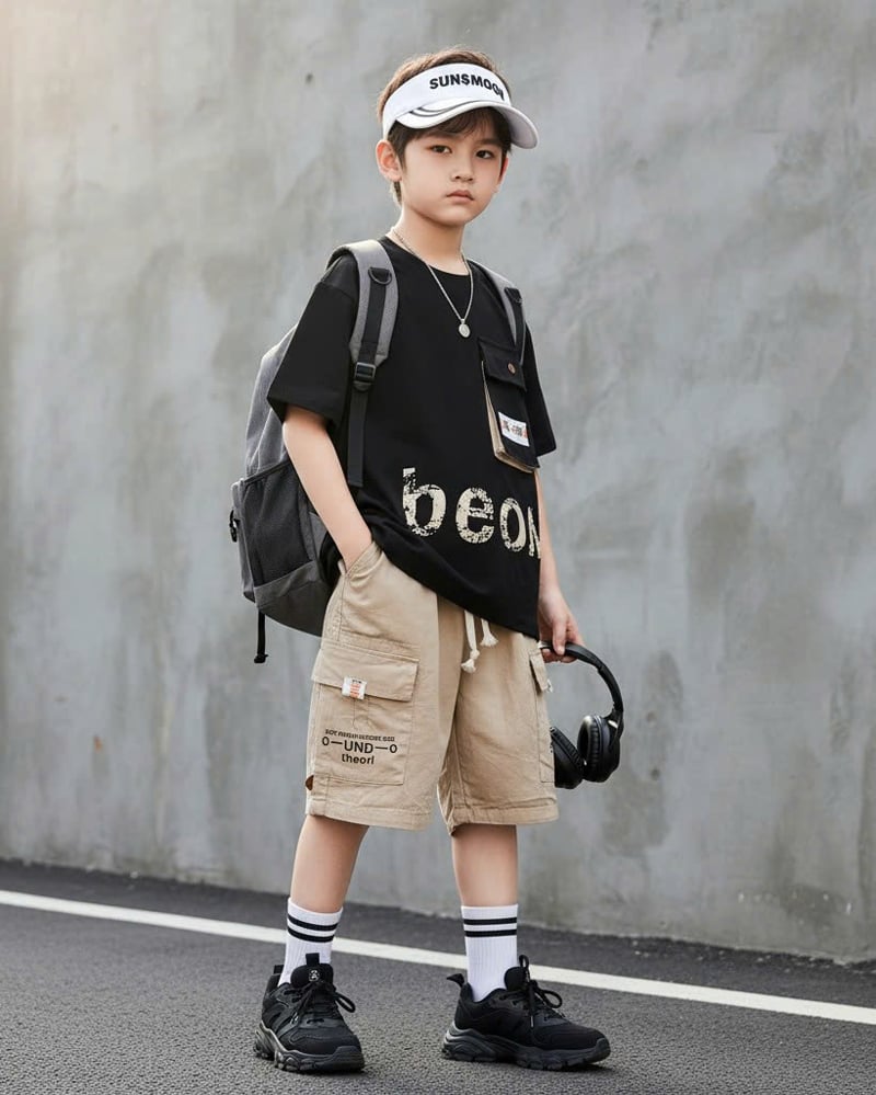 Bộ kaki bé trai túi hộp Theori