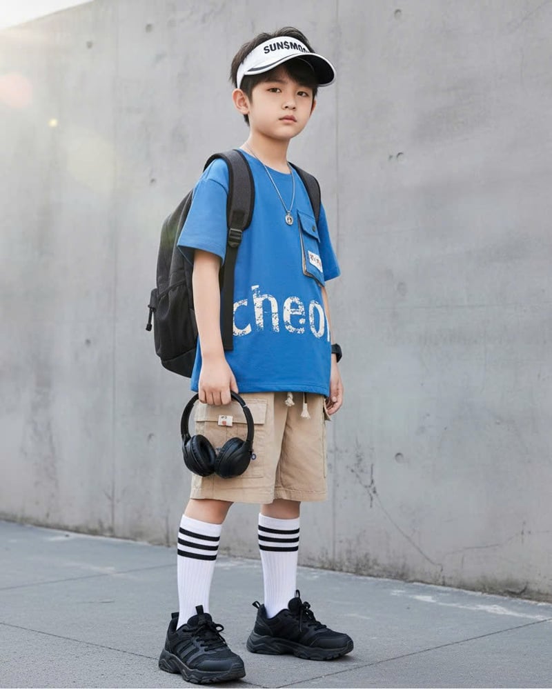 Bộ kaki bé trai túi hộp Theori