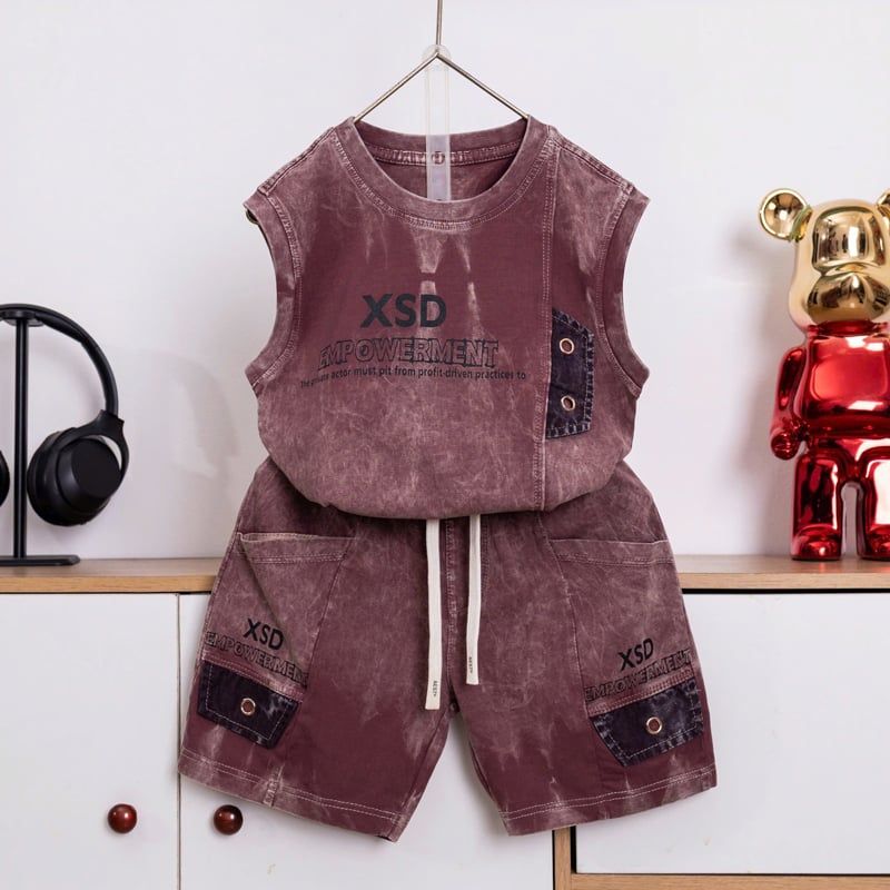 Bộ thun bé trai sát nách wash đá XSD