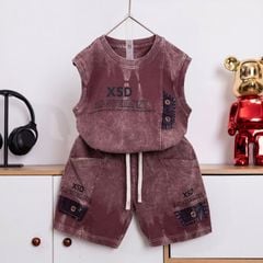 Bộ thun bé trai sát nách wash đá XSD