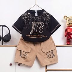 Bộ thun bé trai túi hộp chữ nổi B Back