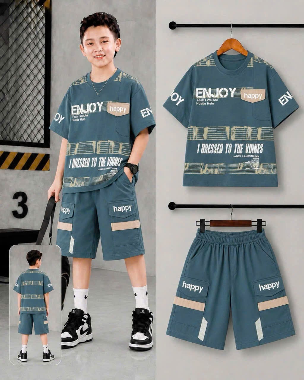 Bộ thun bé trai túi hộp Enjoy Happy