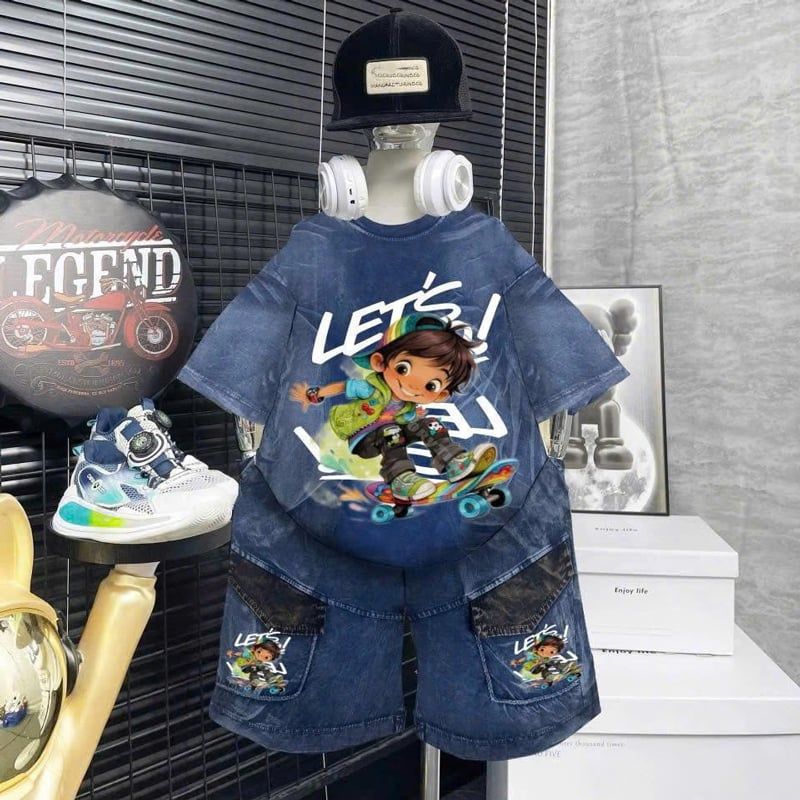 Bộ thun bé trai wash đá Let Go