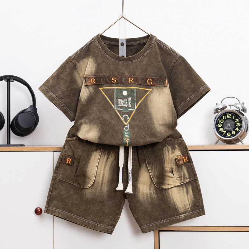 Bộ thun bé trai wash đá tam giác